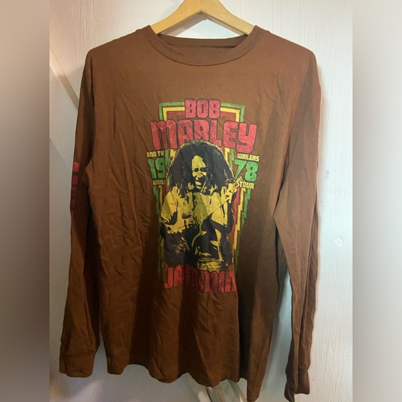 Zion roots wear brown long sleeve tshirt bob Marley cotton graphic print medium - Picture 2 of 5
